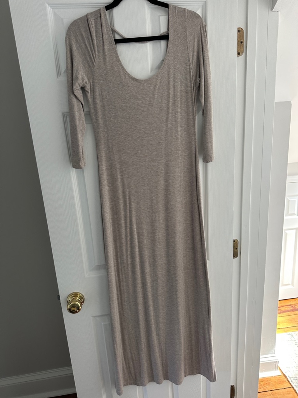 Kenar Taupe Long Sleeve Scoop Neck Maxi Dress